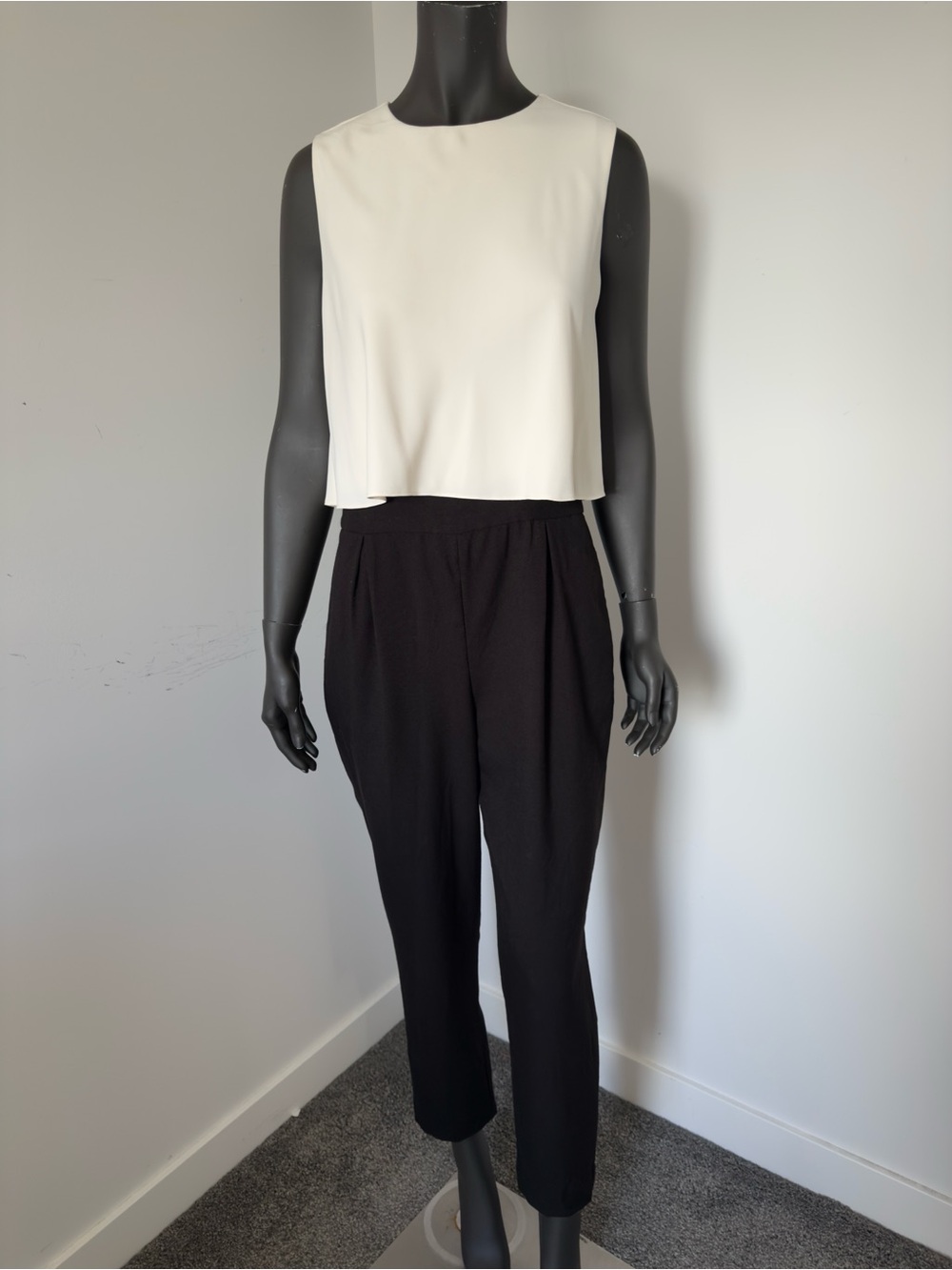 Massimo Dutti Two-Tone Sleeveless Jumpsuit in Ivory and Black